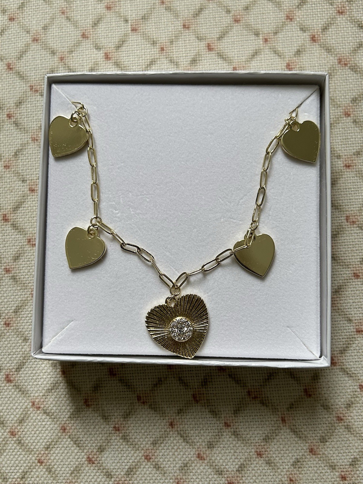Jennifer Miller Yellow Gold Plated 5 Heart Charm Necklace – NEW IN BOX!!!