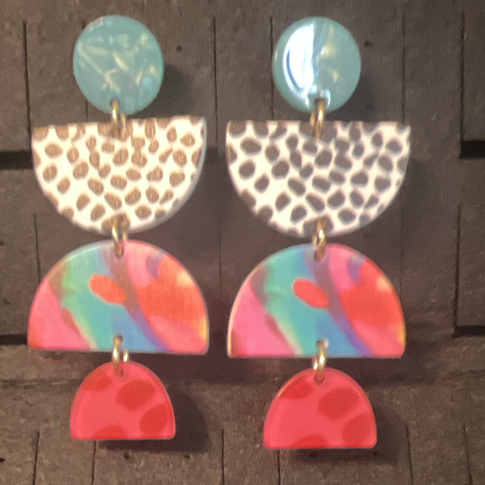 Multicolor Geometric Resin Asymmetrical Dangle/Drop Earrings No Stone