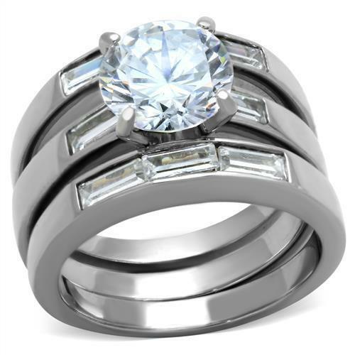 TK1436 – High polished (no plating) Stainless Steel Ring with AAA Grade CZ in