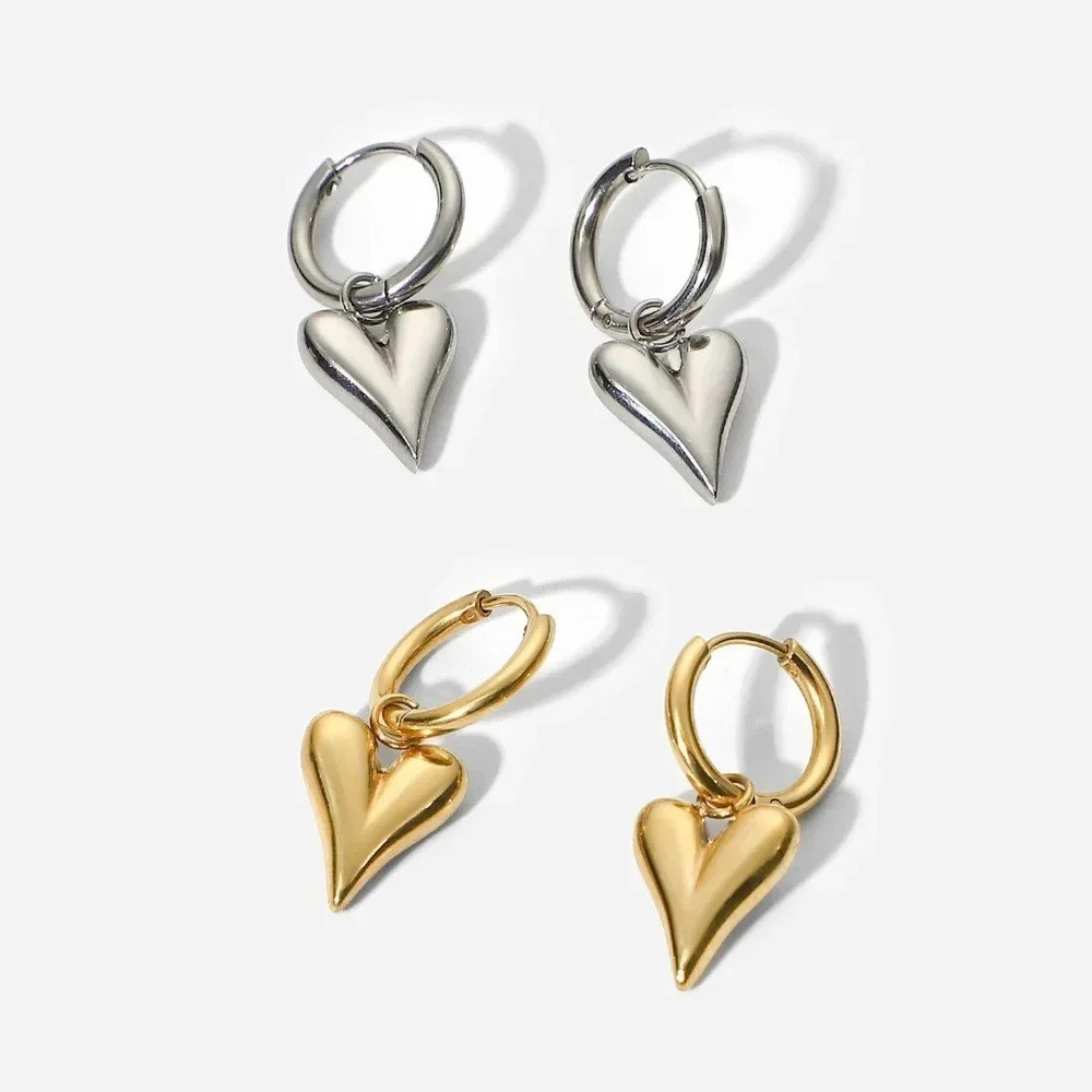 Fashion Jewelry Stainless Steel Chic Heart Huggie Hoop Earrings Charm Gold Color
