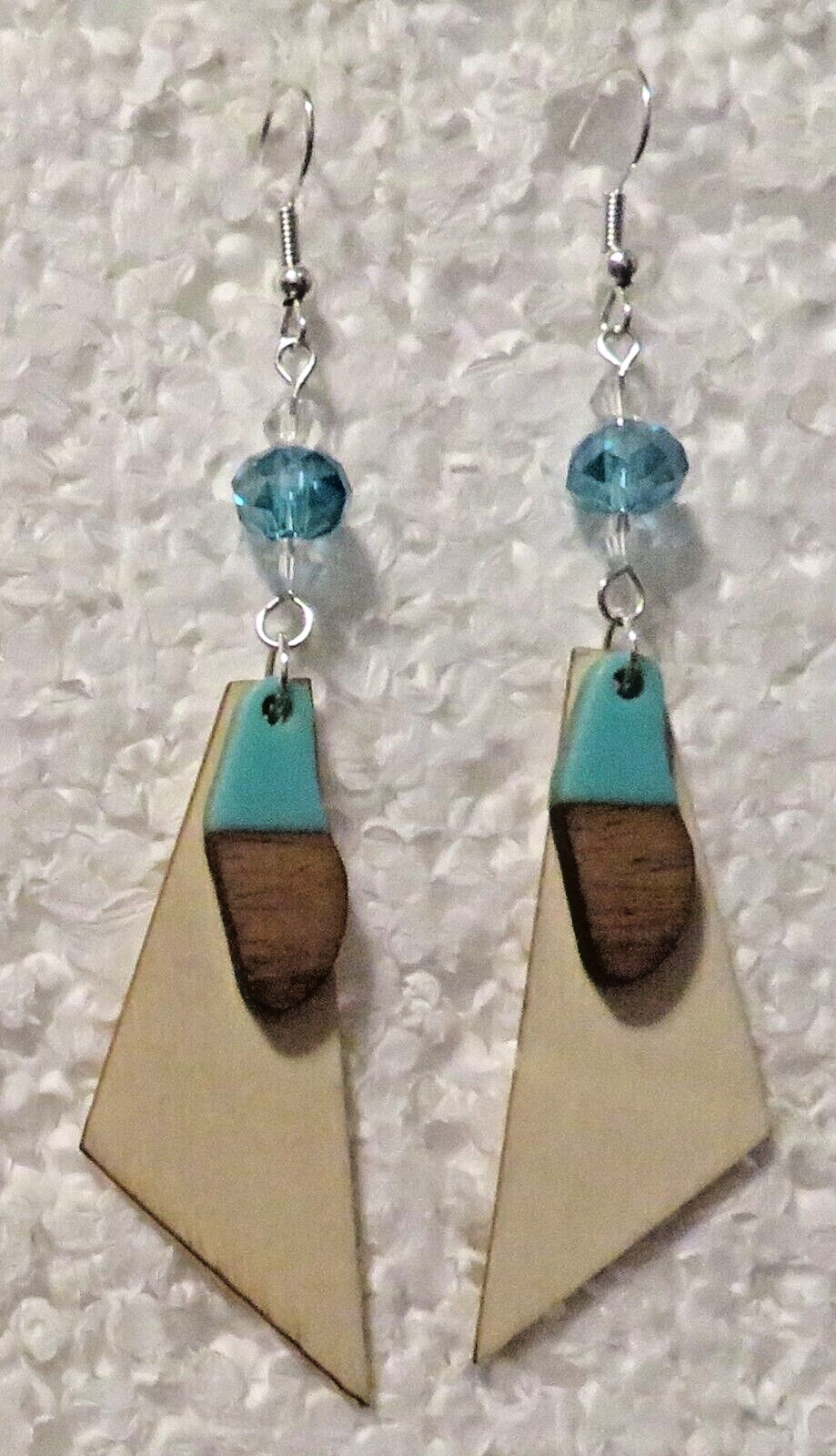Cyan Resin Wood the Artistic 2 3/4″ Silver Dangle Earrings with Crystal Accents