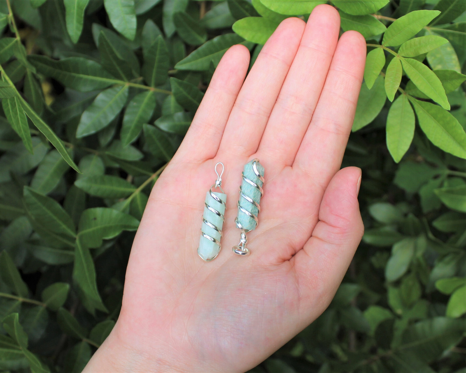 Amazonite Spiral Wire Wrapped Point Pendant / Necklace