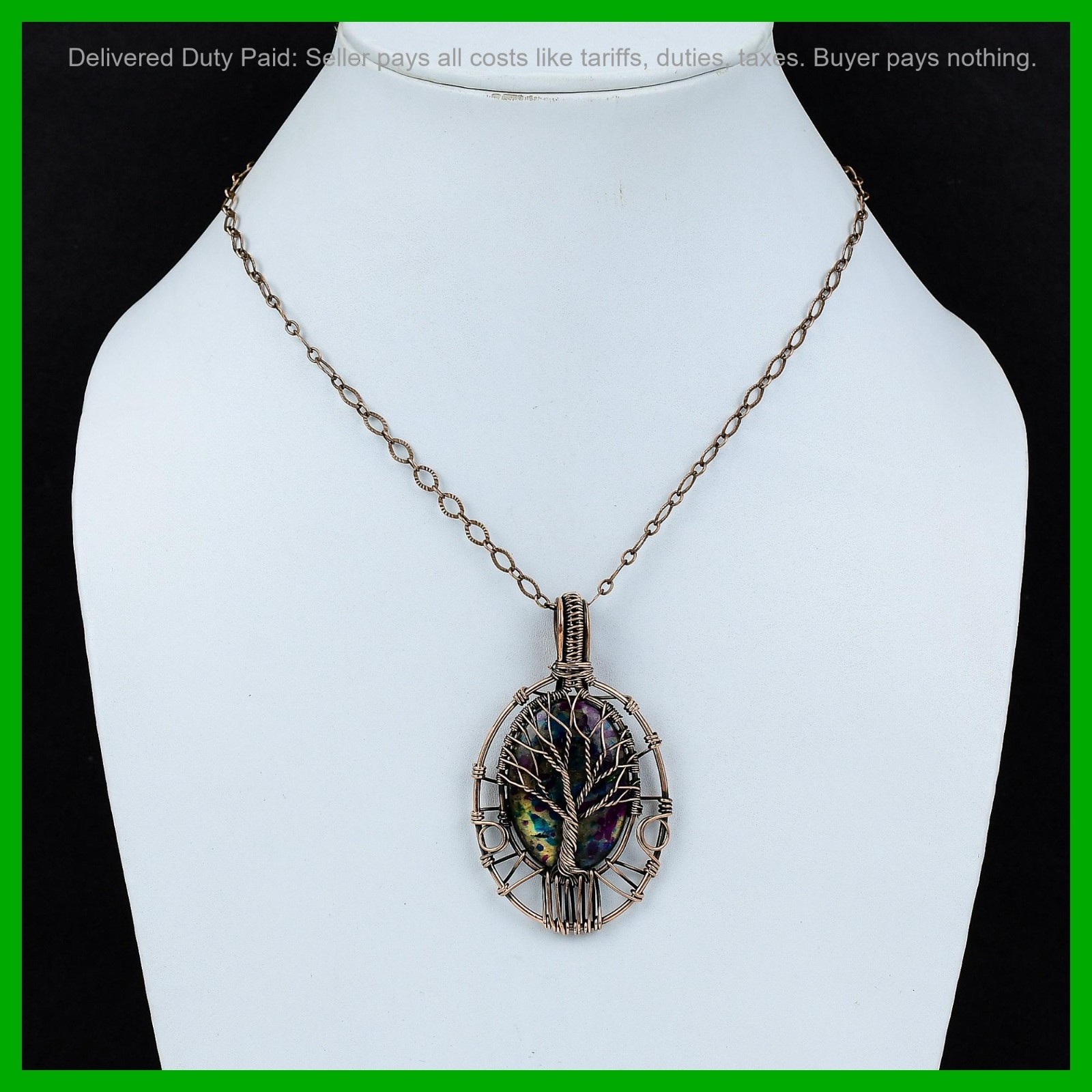 Multi Fire Labradorite Stone Copper New Wire Wrapped Tree Of Life Mother Pendant