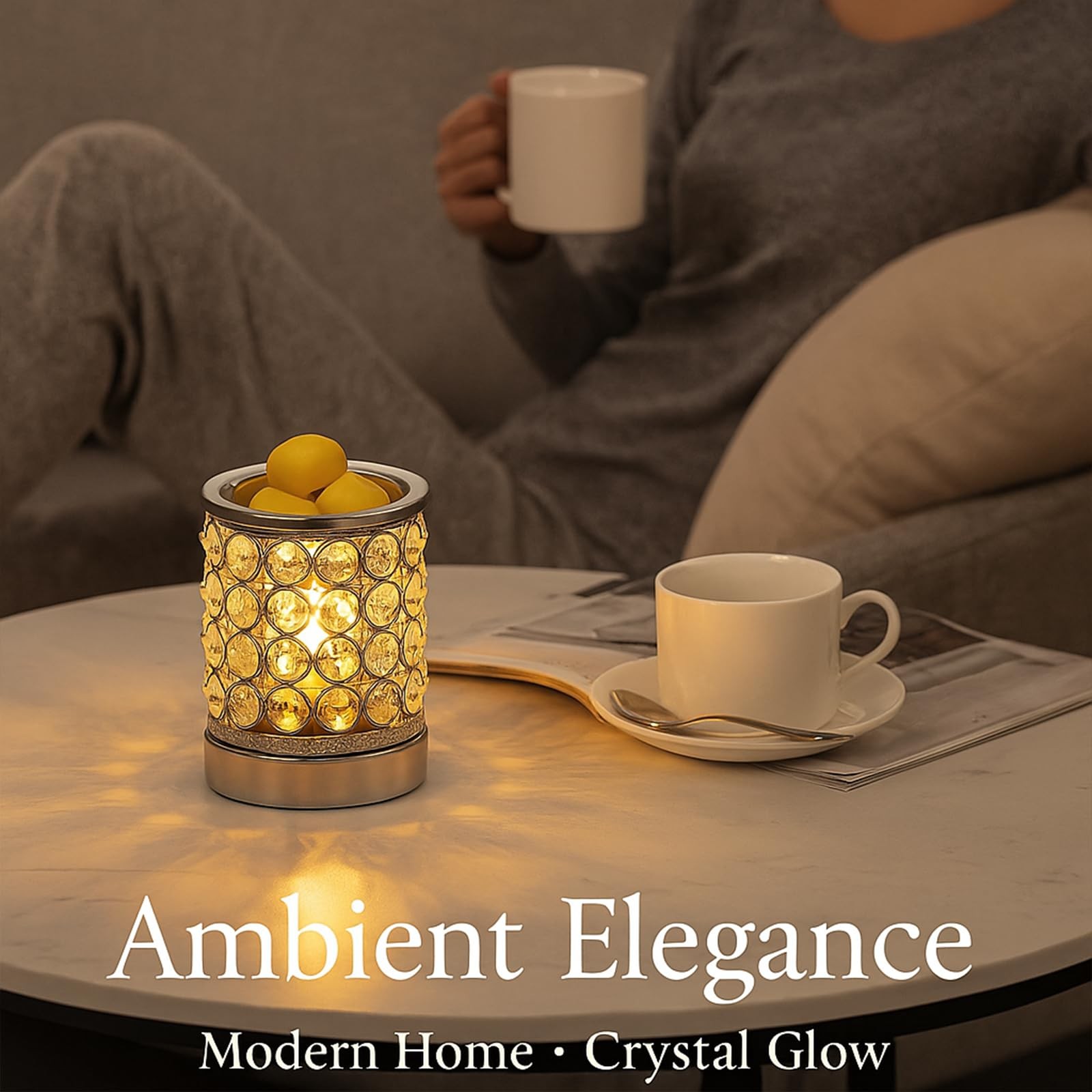 Leyoue Electric Crystal Wax Melt Warmer – Bulb Heating, Elegant Silver-03