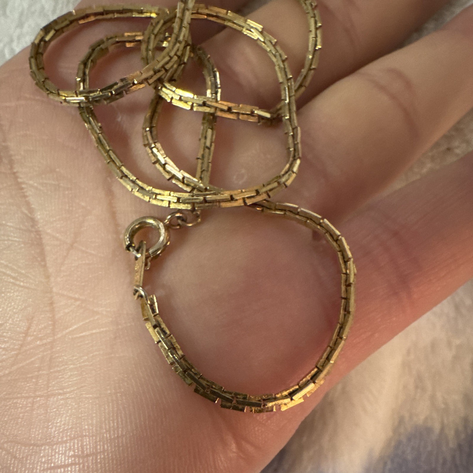 Gold Tone Box Chain Necklace Spring Ring Clasp Signed Korea-Sourced