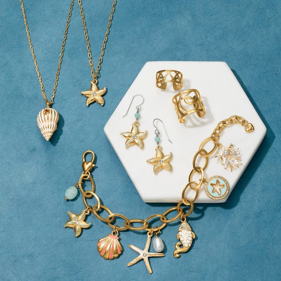 NWTag Brighton PARADISE COVE STARFISH Gold Aqua Crystal Pendant Necklace MSRP$60