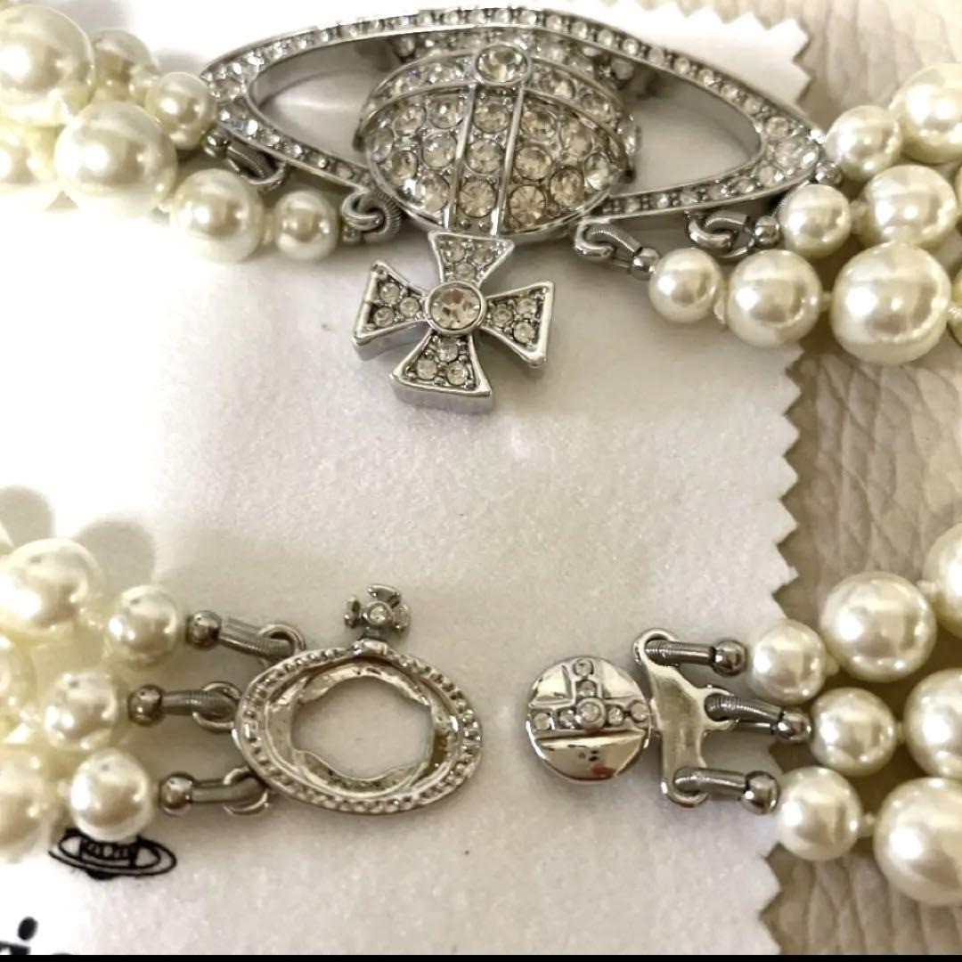 Vivienne Westwood Necklace 3-strand Pearl Choker Silver 40cm w/Pouch NO BOX