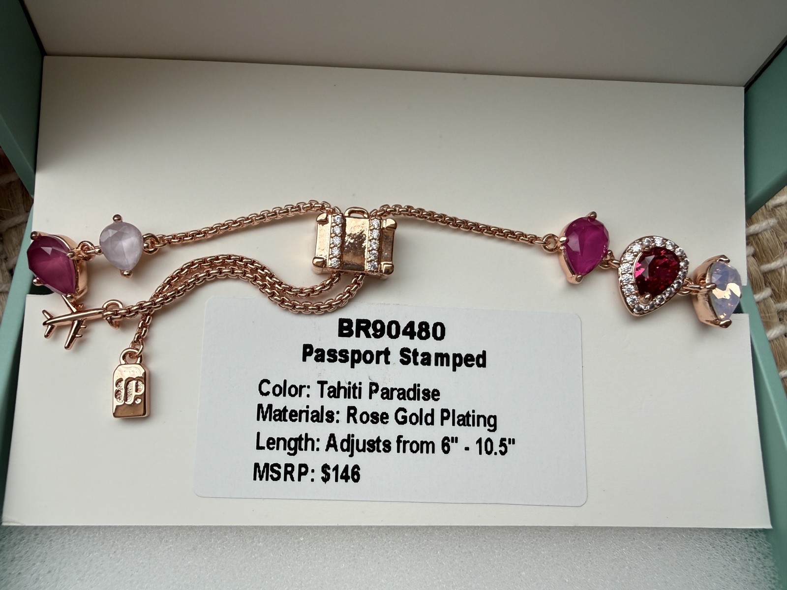 Bomb Party Jewel Candy Bracelet BR90480 Passport Stamped Tahiti Paradise Rose RG