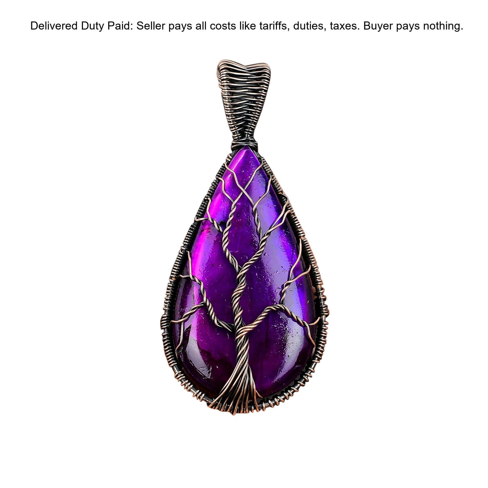Pink Fire Labradorite Gemstone Wife Tree Of Life And Wire Wrapped Pendant Copper
