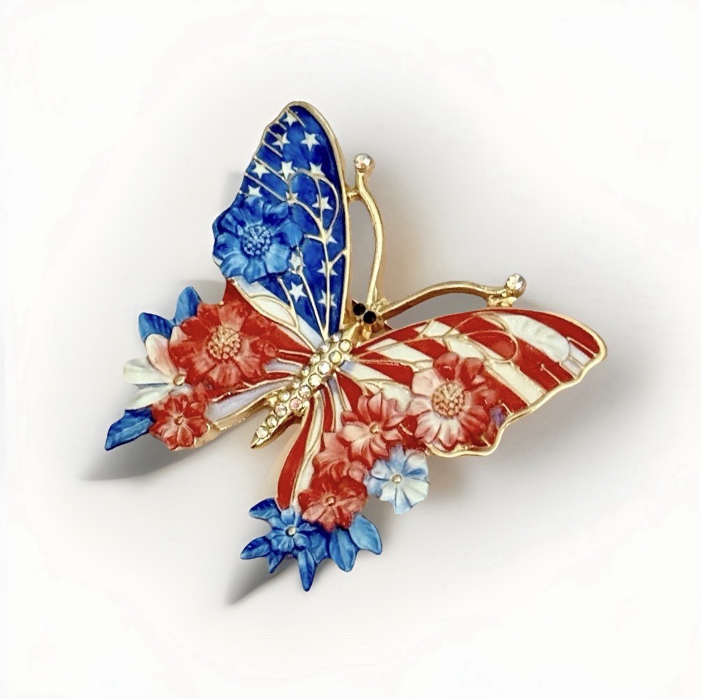 American Butterfly Brooch Enamel USA Flag Pin Patriotic Jewelry