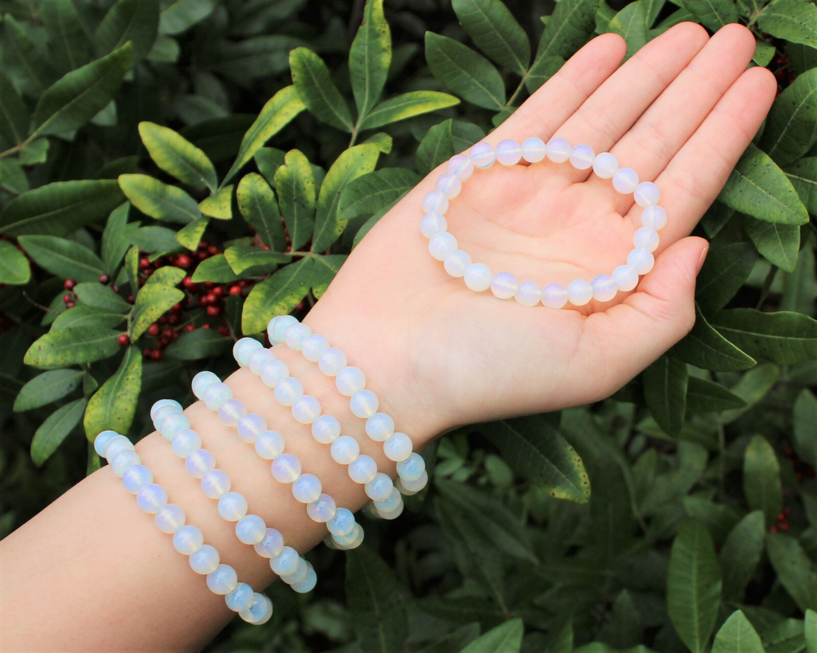 Opalite Bead Bracelet 8 mm Round Crystals (Natural Gemstone Stretch Bracelet)