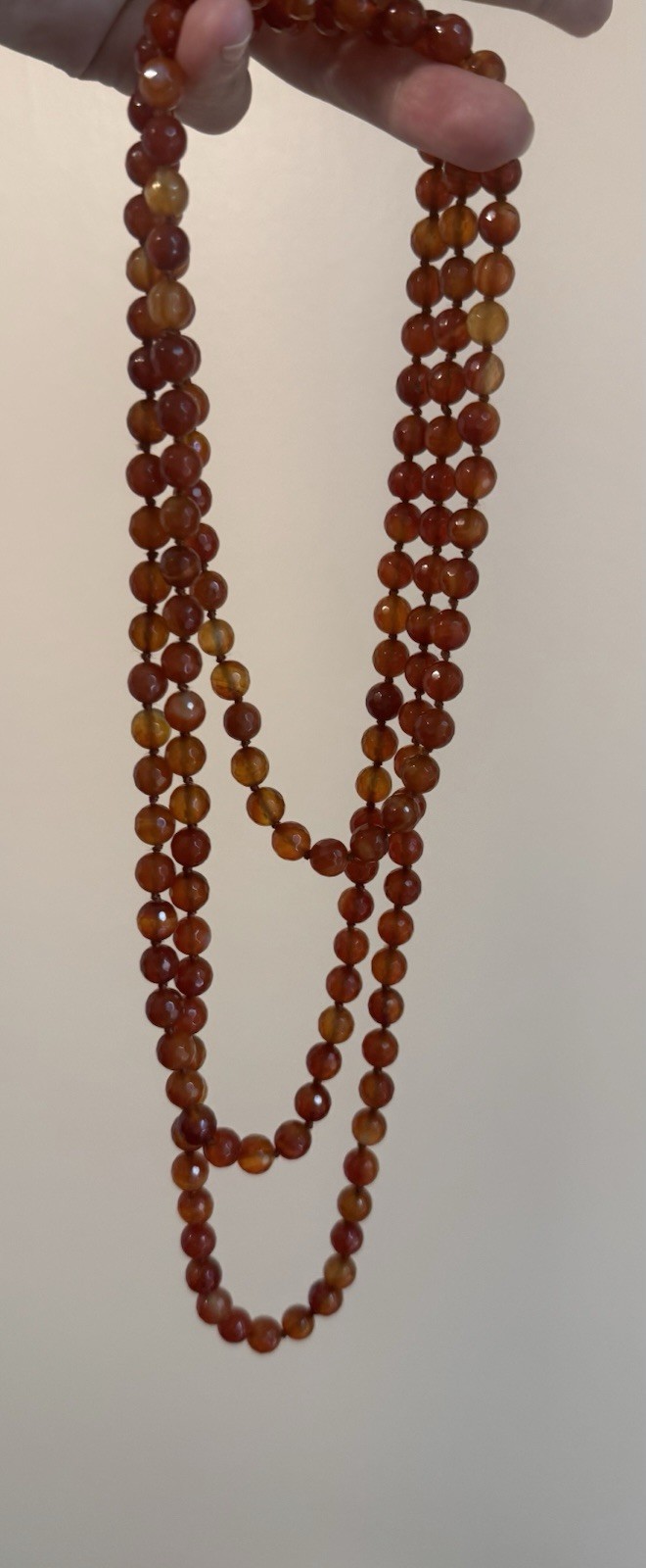 Orange Carnelian Round Bead Statement Necklace, Ball/Bead Chain, Long Strand