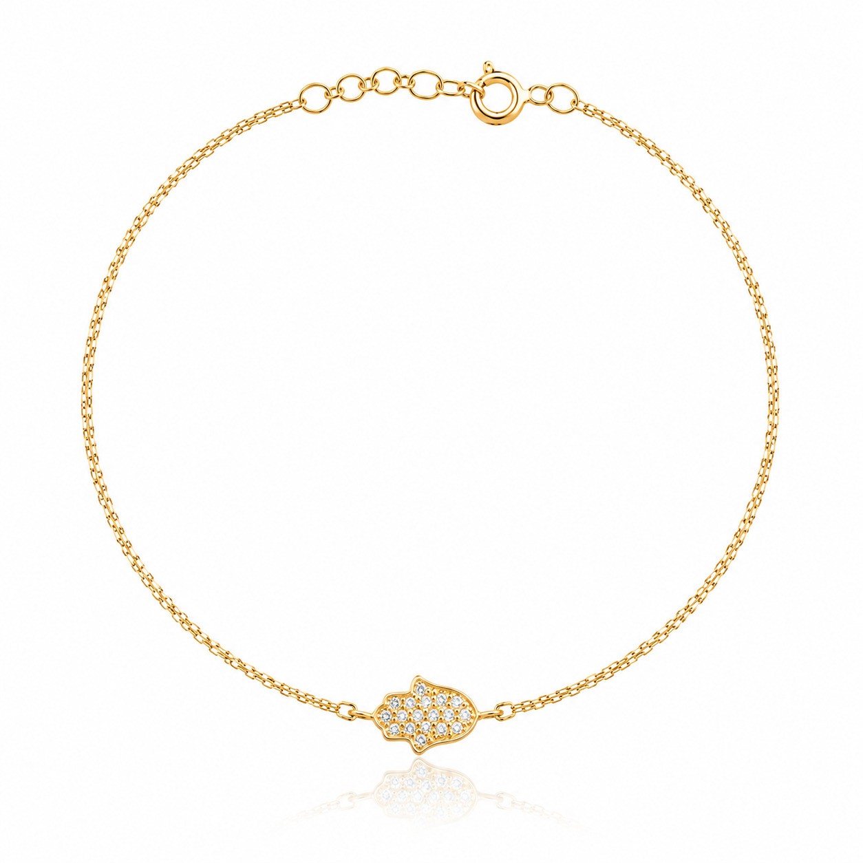 925 Silver Hamsa Bracelet CZ Yellow Gold Plated Adjustable Chain