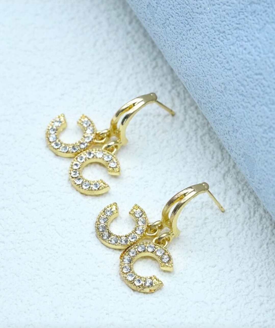 C-shaped Light Gold Plated Crystal Fashion Earrings With Silver Post