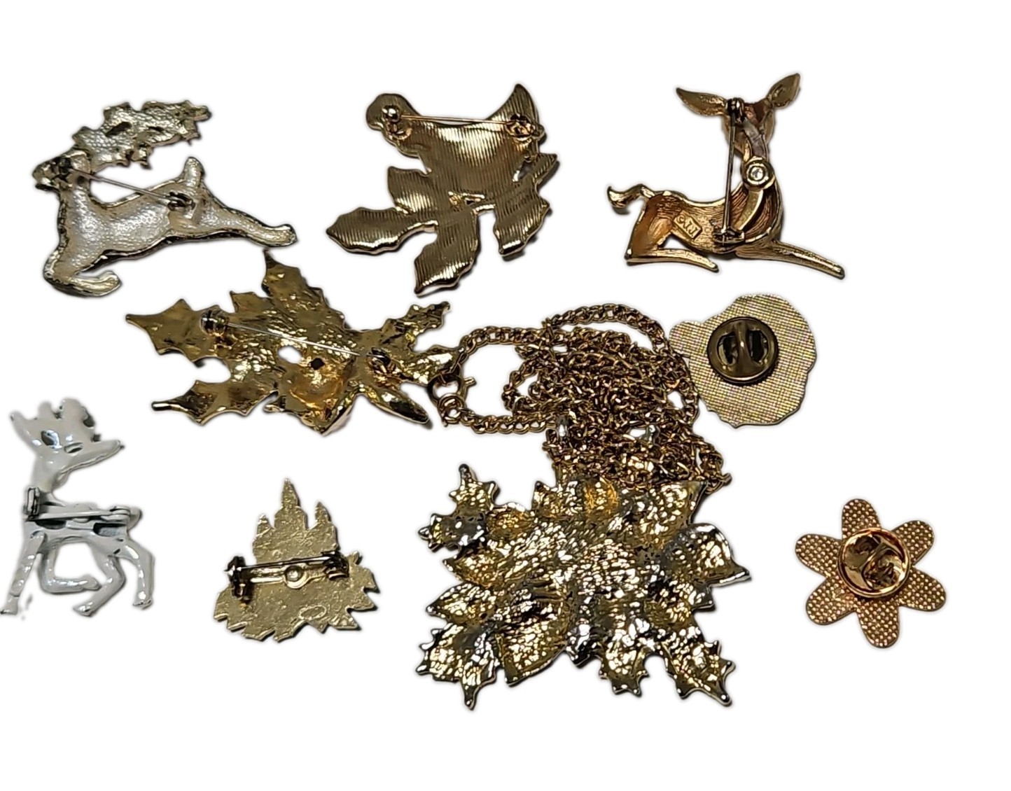 Christmas Brooch Pins Goldtone Rhinestones Enamel Holiday Jewelry
