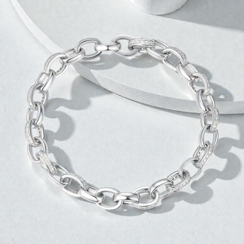 1.2mm Moissanite 925 Sterling Silver Buckle Bracelet for Unisex Hip-hop Jewelry