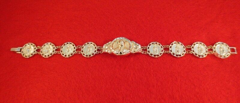 7-8 INCH 14KT HGE VIRGIN MARY BRACELET UNISEX BLING WEIGHS OVER 25 GRAMS B-215