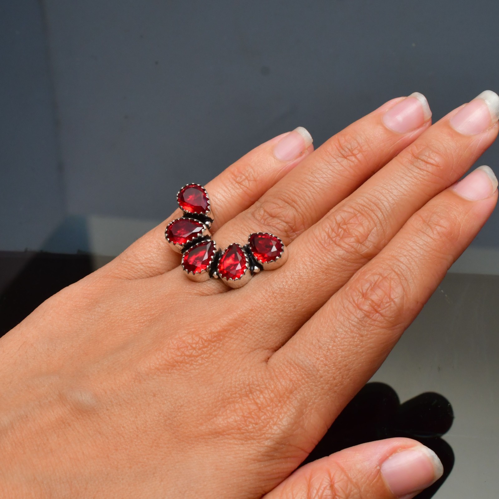 Garnet (Lab-Created)Gemstone 925 sterling silver Handmade Ring- All Size