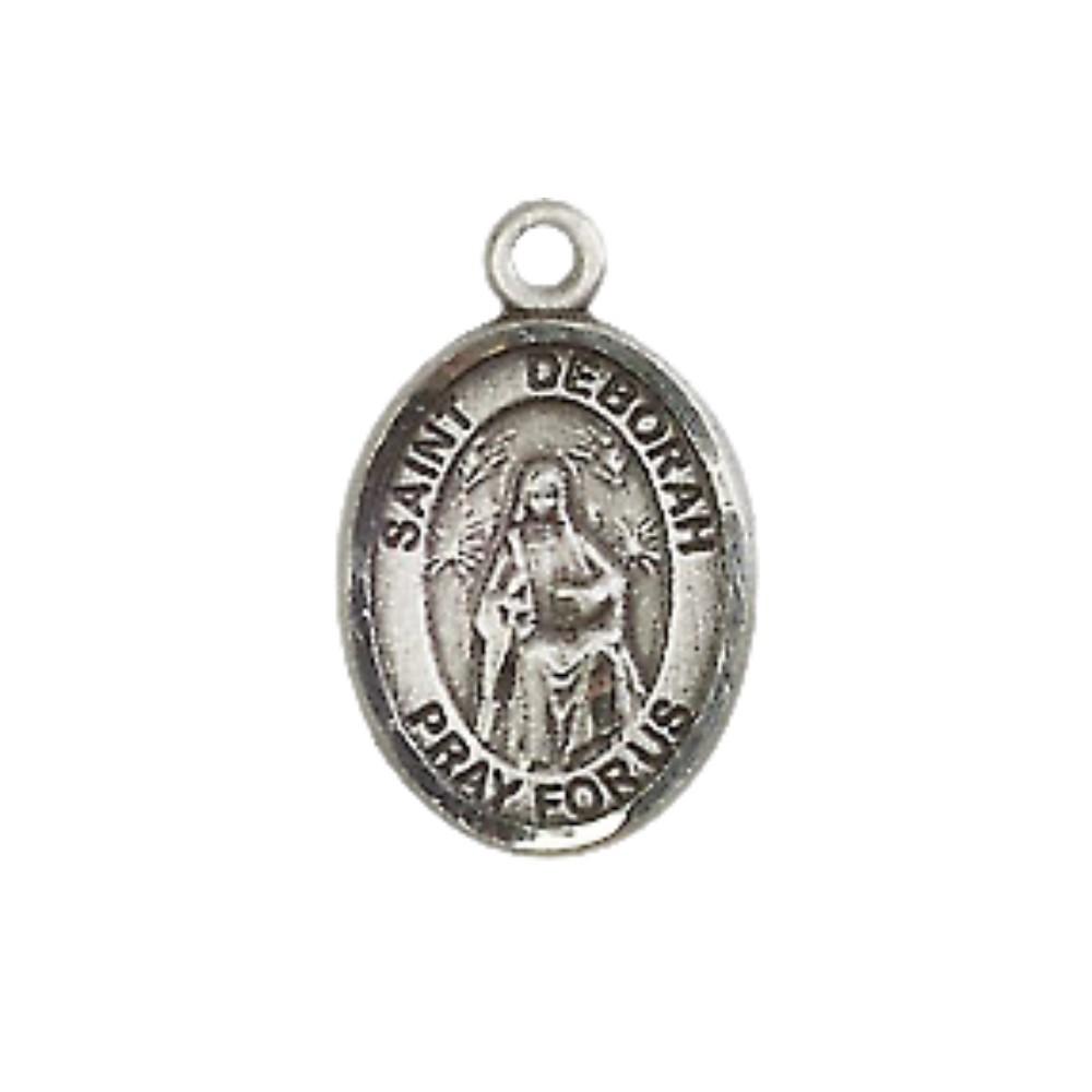 Small Pewter Saint Deborah Medal Pendant 24″ Endless Chain Religious Necklace