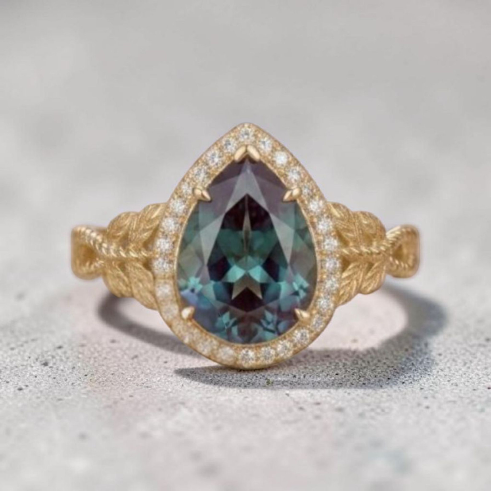 Alexandrite Wedding Ring 925 Sterling Silver Gold Plated Leaf Anniversary Gift