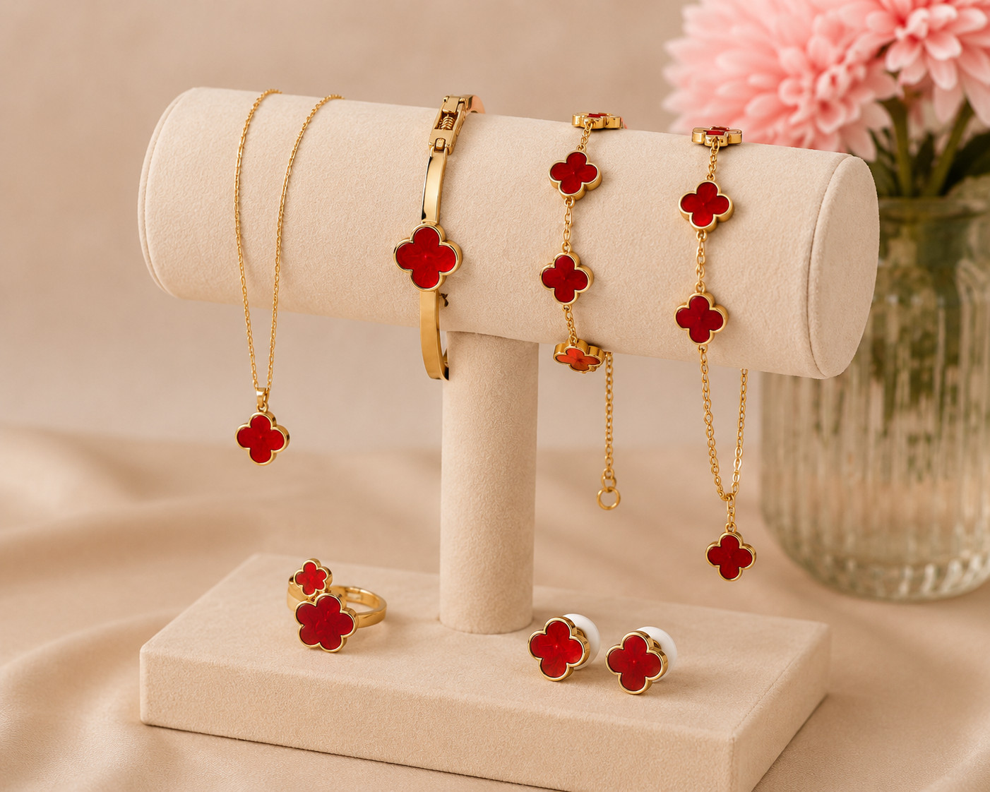 Stainless Steel Gold Clover Jewelry Set 5PCS gift set women