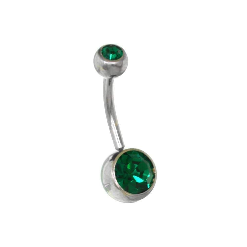 Double Jewel Gem Belly Button Ring Bar Navel Piercing Colourful Stainless Steel