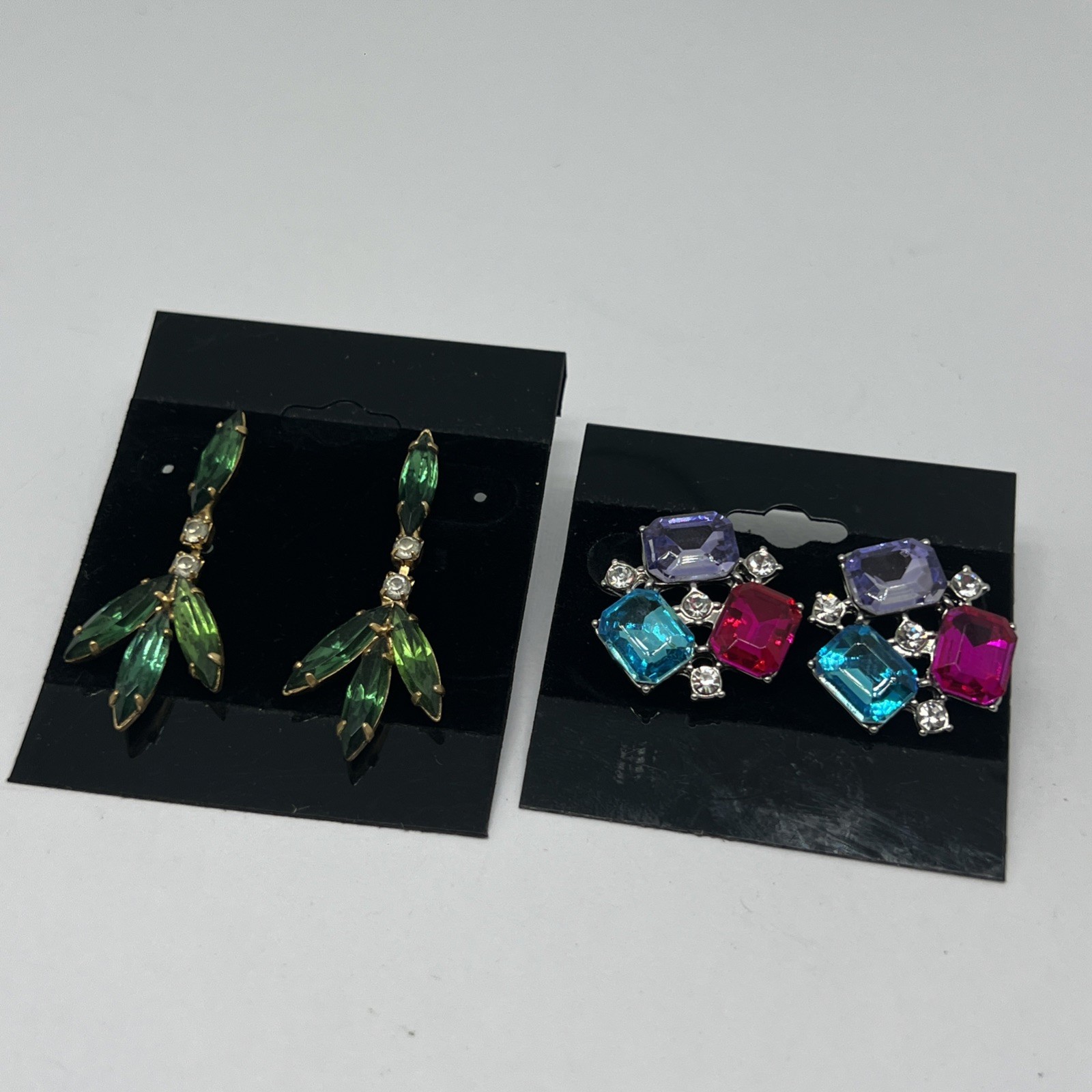 Green & Multicolor Crystal Rhinestones Pierced Earrings Set 2 Pairs