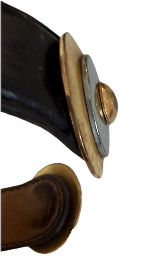 Hermes Black Leather Cuff Bracelet Made in France Signed Gold/Silver Hardware