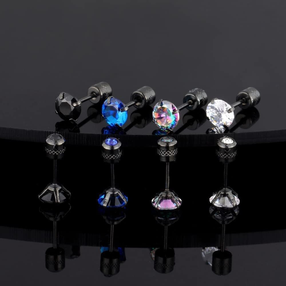 4 Pairs Titanium Screw Back Surgical Stainless Steel Earrings for Women Men,Rain