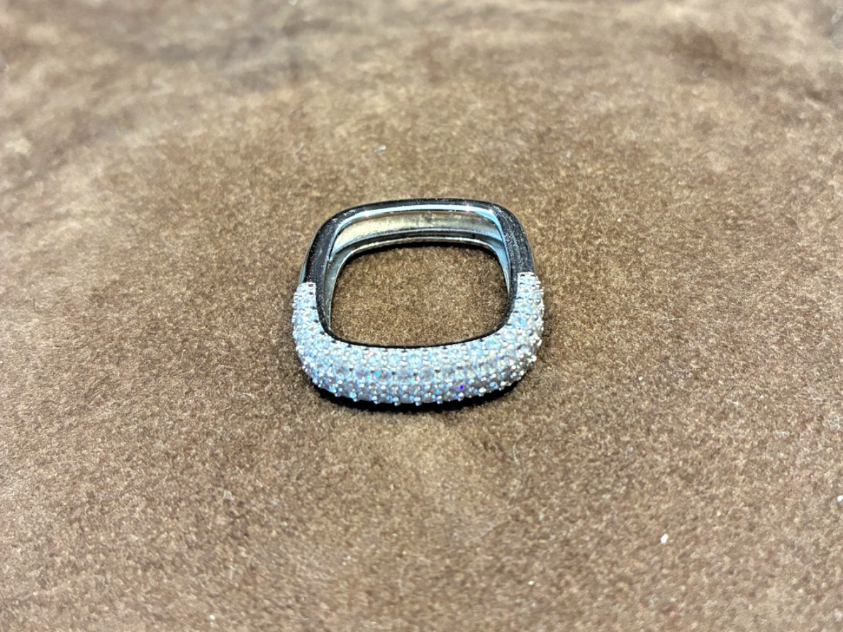 DIAMONIQUE x JENNIFER MILLER Squared Diamond Band Pave Ring ~ Sz 8 Sterling