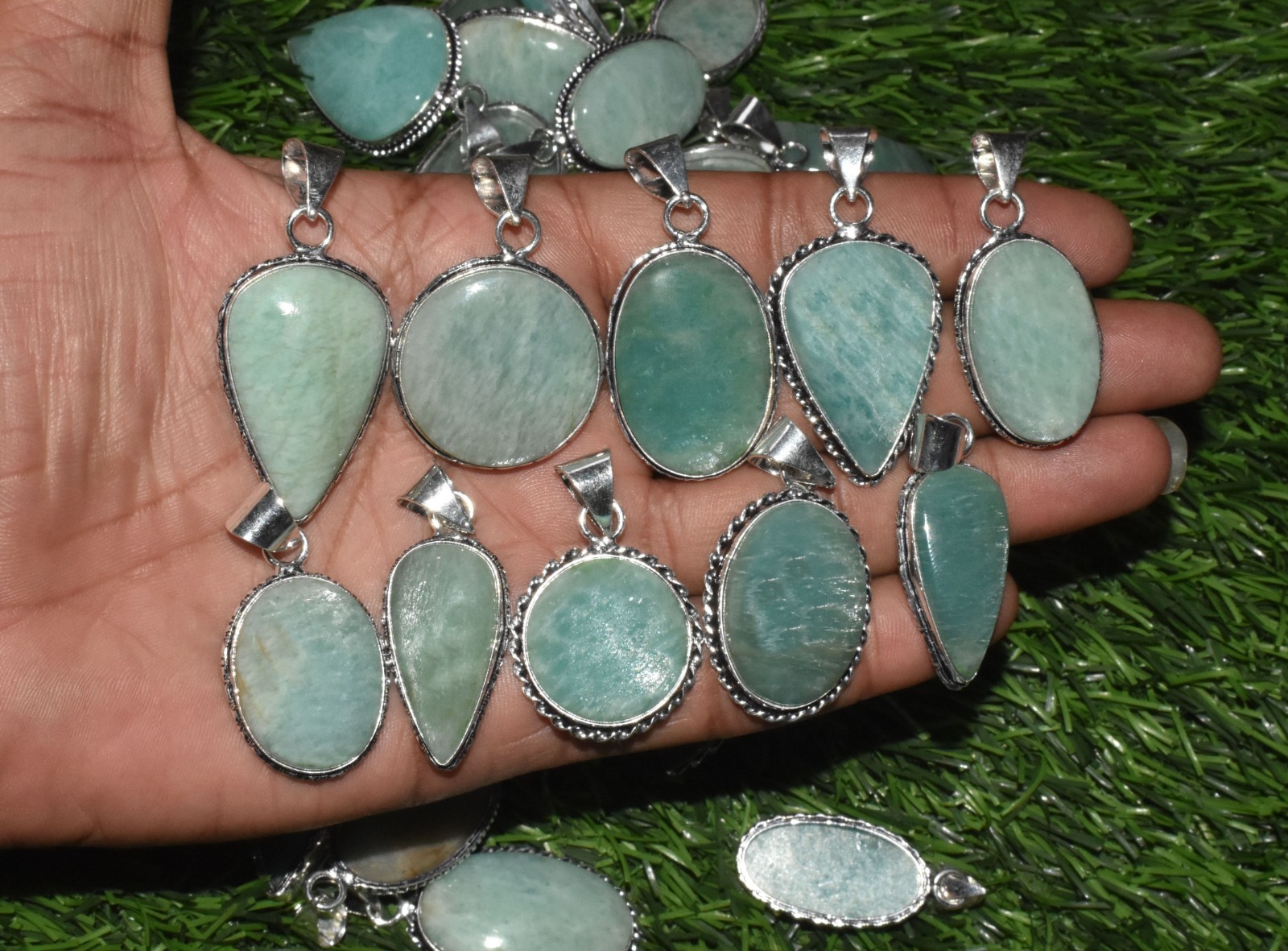 1-1000 Pcs Amazonite Pendant Wholesale Lot Bulk: Silver Plated Necklace WH-9