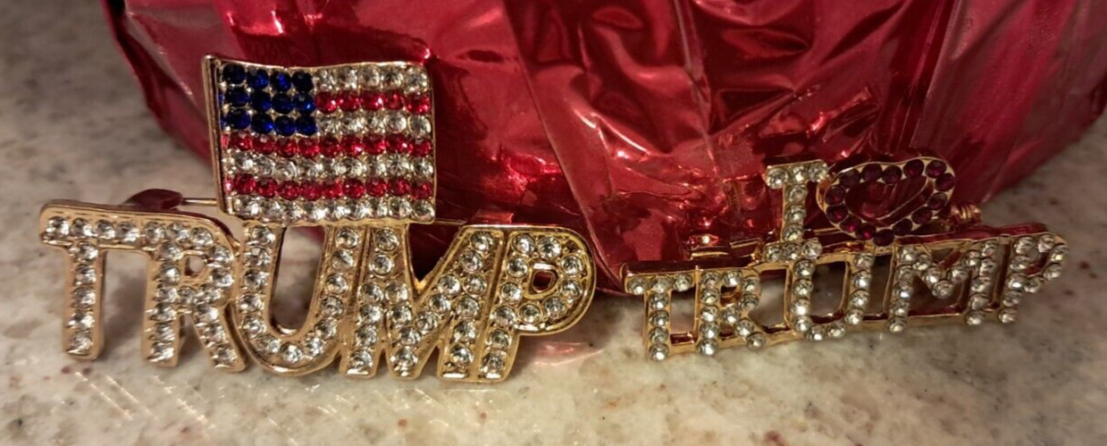 Pair of Trump Brooch w/ The USA Flag & Love Trump Brooch Pin 2024 United States