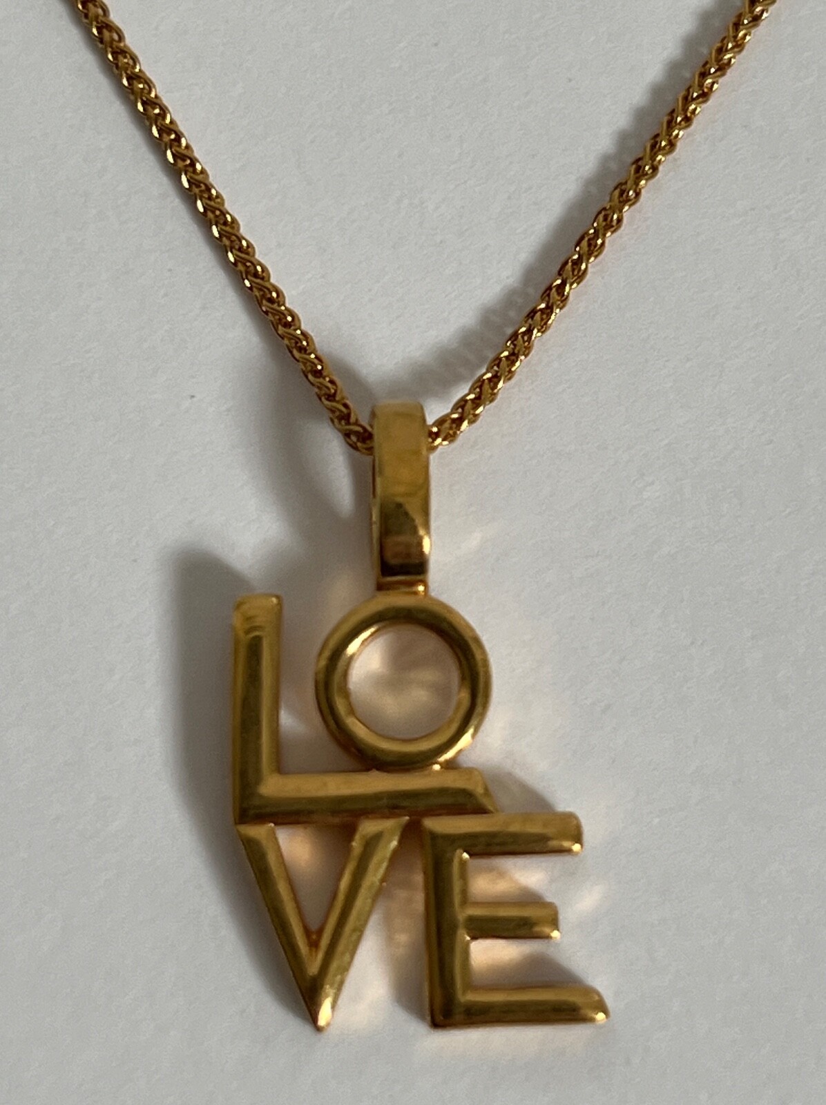 NIB Saint Laurent YSL LOVE Charm Antique Gold Brass Pendant Chain Necklace $650