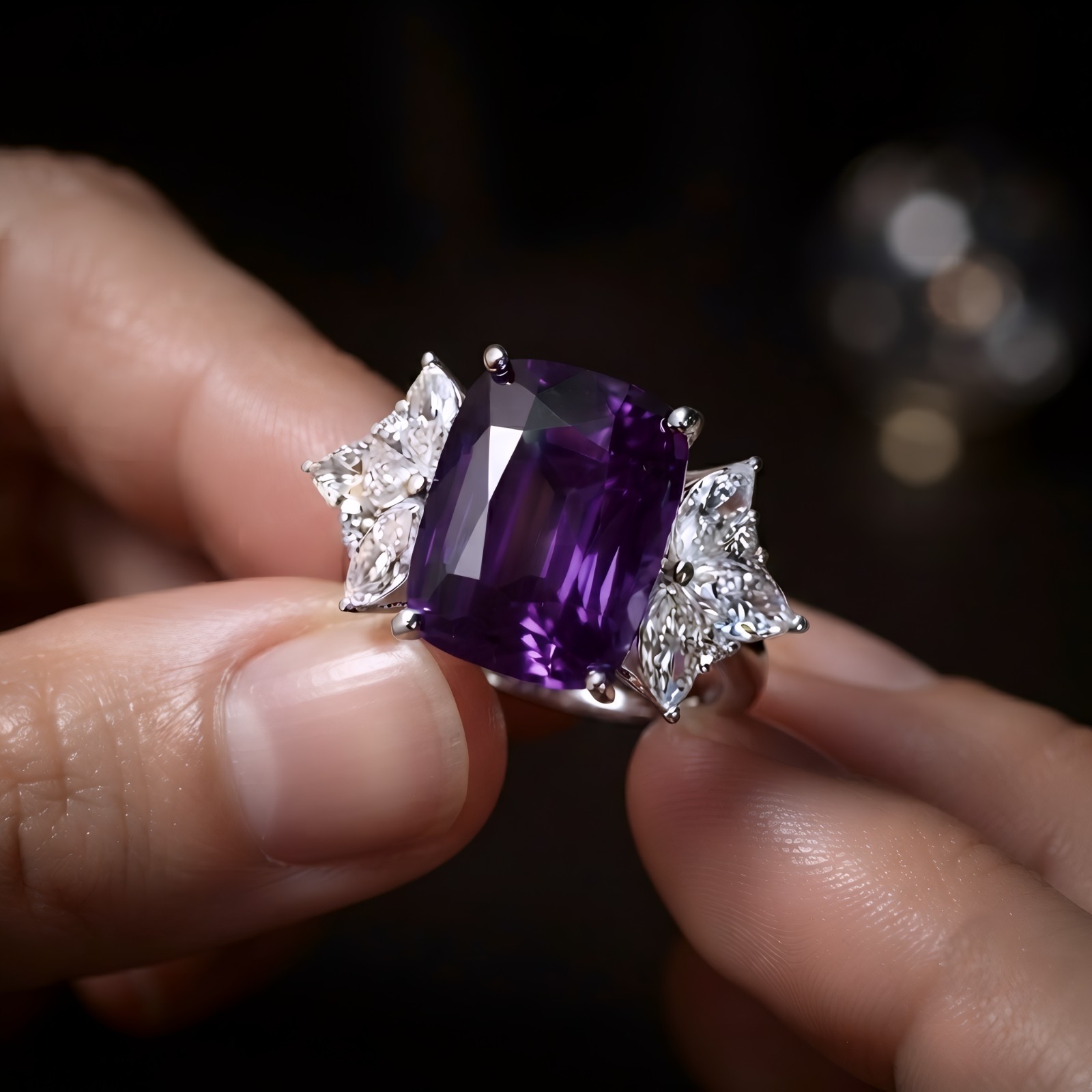Purple Amethyst Ring Natural Cushion Cut 925 Sterling Silver Elegant Women Gift