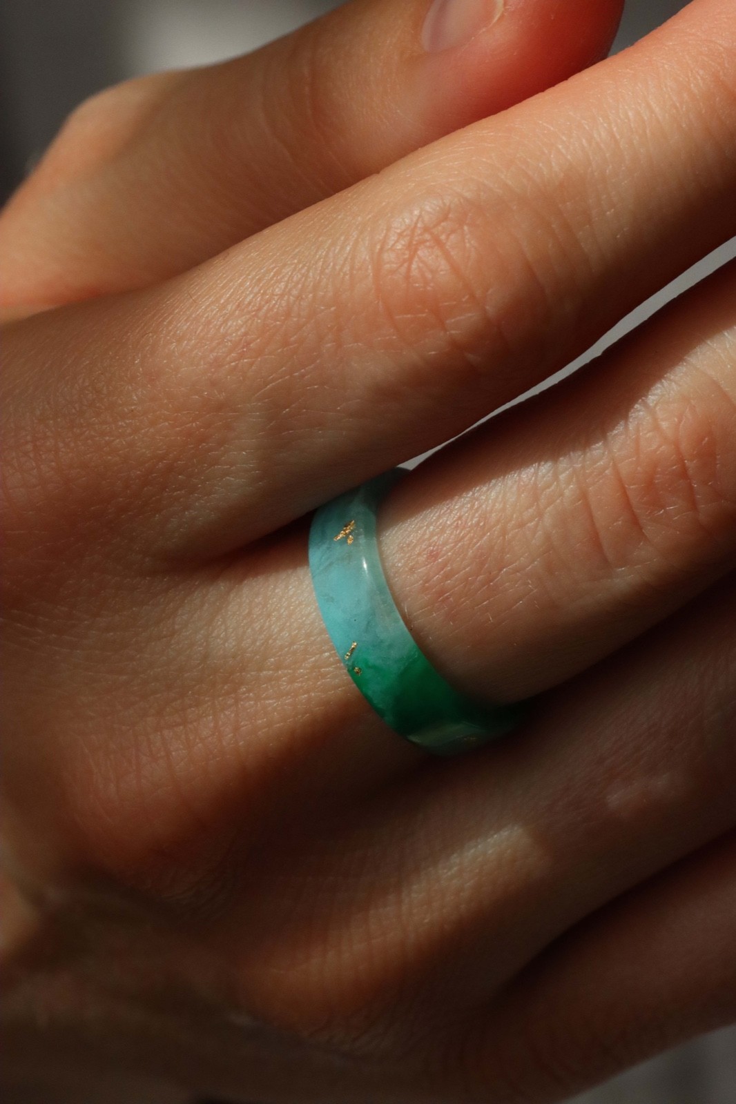 Green Blue Resin Ring Ombre Band Two Tone Minimal Jewelry Gift for Her