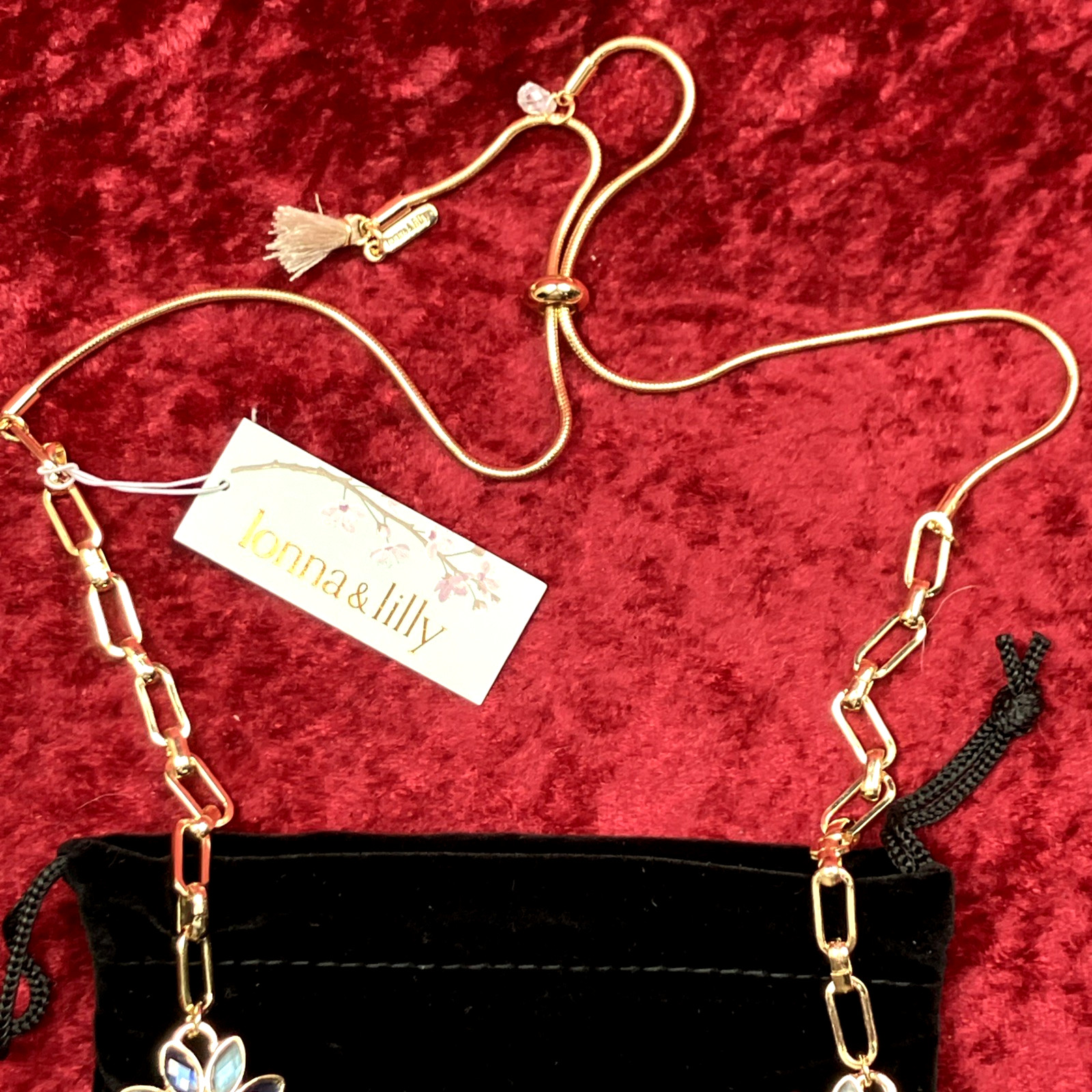 Lonna & Lilly Gold Tone Blue Stone Cluster Frontal Necklace NWT RP $78