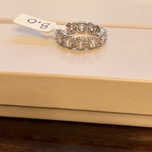 Size 8 Diamond CZ Silver Tone Eternity Band No Mark