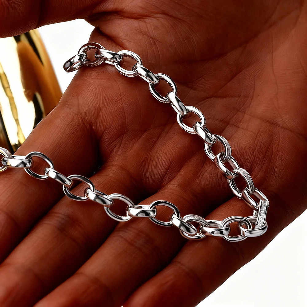 1.2mm Moissanite 925 Sterling Silver Buckle Bracelet for Unisex Hip-hop Jewelry
