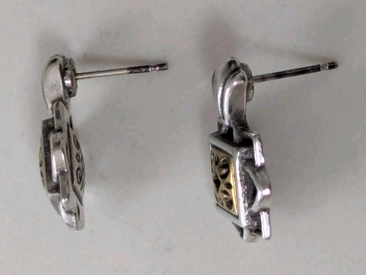 Brighton Audobon Two-Tone Gold Silver Color Retired Post Earrings .75″ X .65″