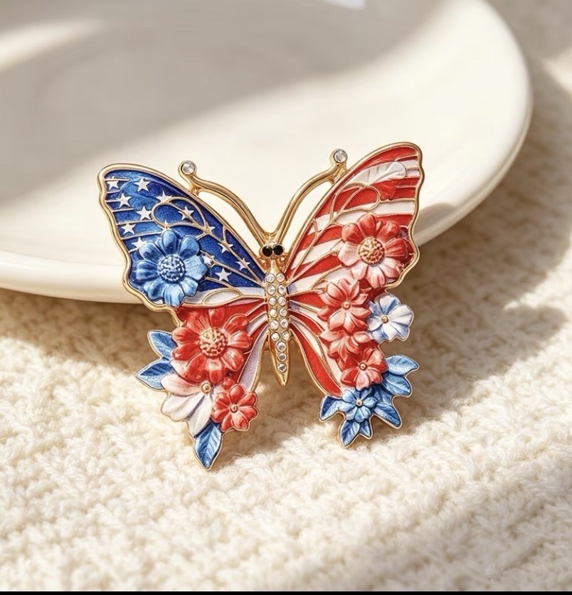 American Butterfly Brooch Enamel USA Flag Pin Patriotic Jewelry