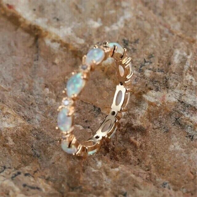 2Ct Simulated Fire Opal Parties Promise FullEternity Ring 14K Yellow Gold Finish