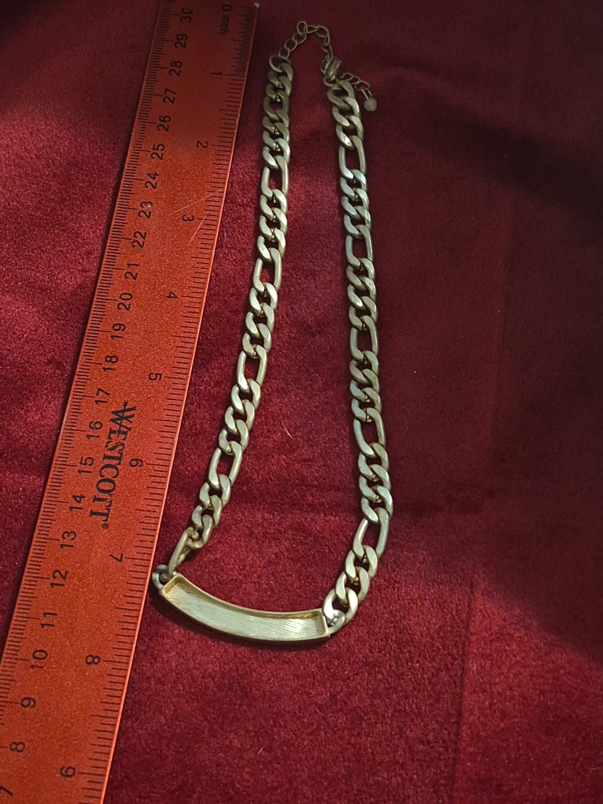Vintage Gold Tone Figaro Chain ID Plate Necklace Blank Nameplate Unbranded