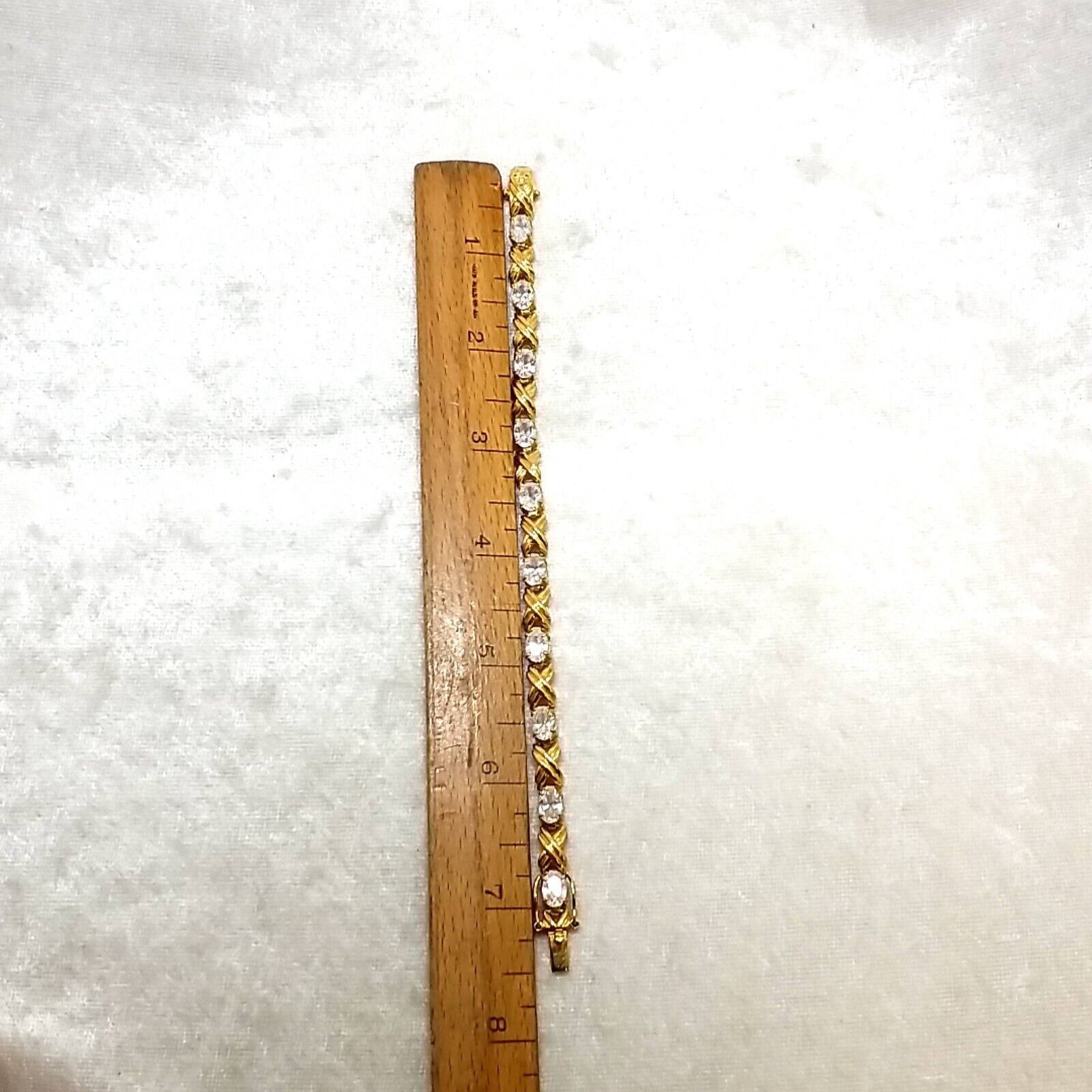 Sterling Gold Vermeil Oval Cz w/ X Links 7.5″ Bracelet Double Safety Clasp 15.7G