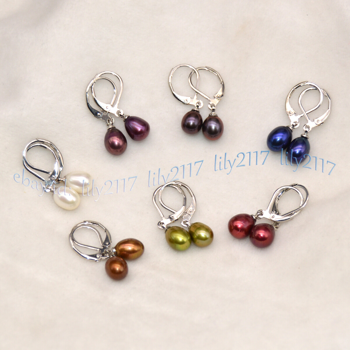 7-8mm Multicolor Natural Freshwater Pearl Drop Dangle Silver Leverback Earrings