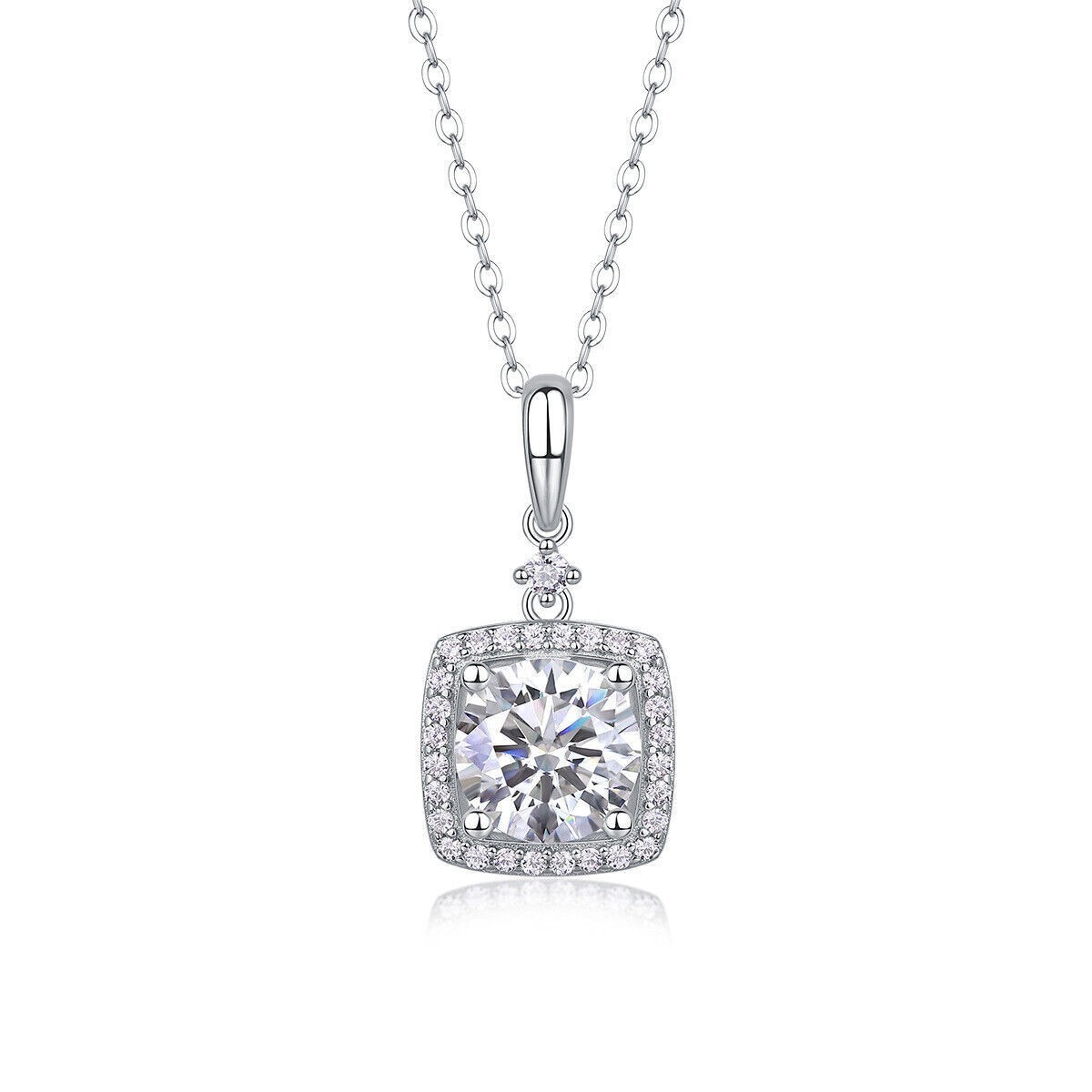 Sparkling Round Cut Simulated Diamond Halo Charm Pendant 14K White Gold Plated