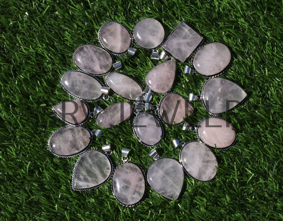 1-1000 Pcs Rose Quartz Pendant Wholesale Lot Bulk: Silver Plated Necklace WH-9