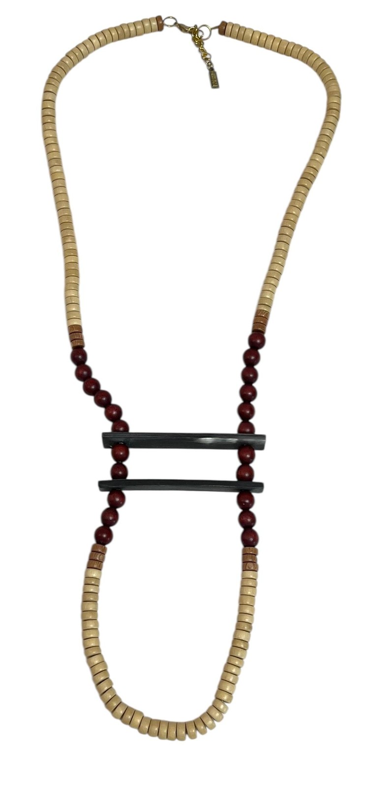 INK+ALLOY Long Beaded Necklace Women Boho Wood Heishi Bar Statement Pendant