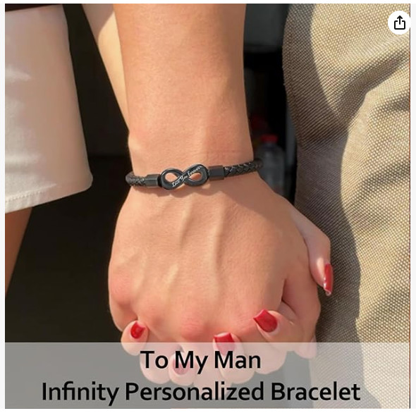 To My Man Infinity Leather Bracelet, Love You Forever and Always Stainless Steel