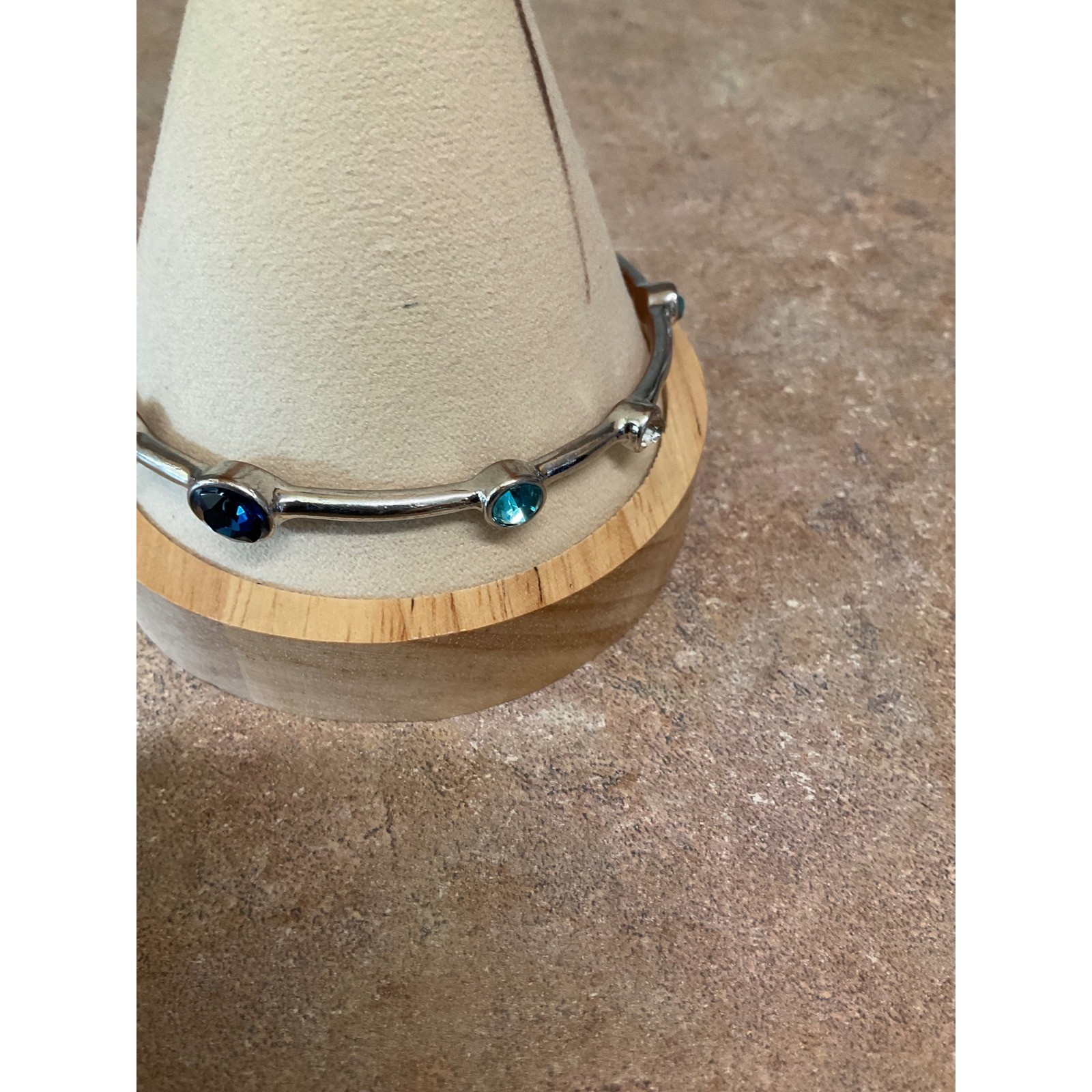 Silver Tone Bangle Bracelet Multi Color Crystal Bezel Station Slip On Jewelry