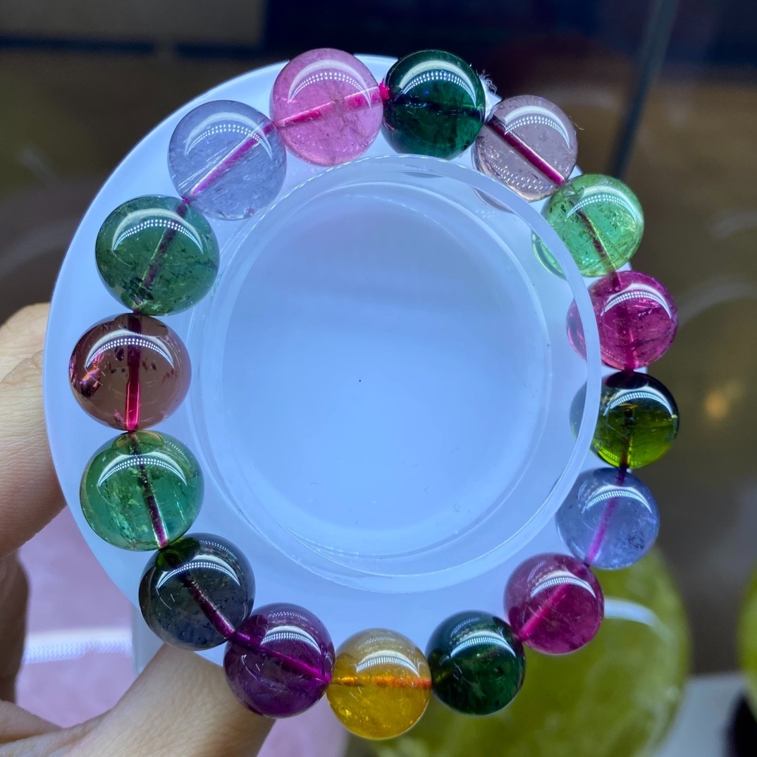 13.1mm Premium Natural Tourmaline Bracelet Premium Rainbow Beads Luxury Jewelry